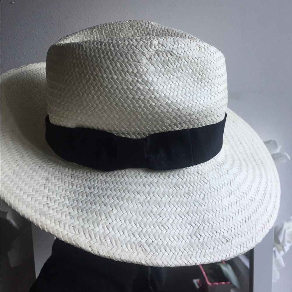 Brand new white panama straw hat with a bow
